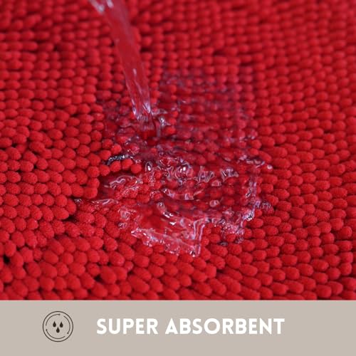 Chenille Bath Rug, Ultra Soft Absorbent Bathroom Mat, Non-Slip PVC Backing, Machine Washable, 31x20, Red - color: Red, size: 1'8" x 2'7" (20"x31")