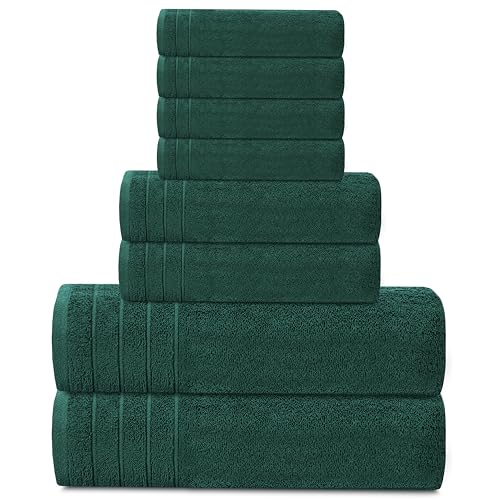 Tens Towels Pack of 8 Towels Set, 2 Extra Large Bath, 2 Hand, 4 Washcloths, 100% Cotton, Lighter Weight, Quicker to Dry, Super Absorbent, Perfect for Bathroom, Hunter Green - color: Hunter Green