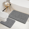 LOCHAS Bathroom Rugs Sets 2 Piece, Soft Non Slip Bath Mat Set, 20''x20'' U-Shaped Toilet Rug and 34''x21'' Light Grey Bath Rugs, Washable Absorbent Chenille Toilet Rug Set for Bathroom, Shower, Sink - color: Light Grey