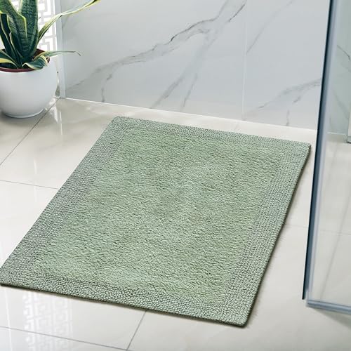 Cotton Reversible Bath Mat 20x32 Inch Sage Green, 100% Cotton Bathroom Rug, Soft Absorbent, Anti Skid, Machine Washable Bathmat for Shower, Tub, Entryway - color: Soft Green, size: 1'8" x 2'8" (Rectangular)