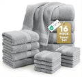 LANE LINEN 100% Cotton Turkish Towel Set for Bathroom - 16 Piece - Super Soft, Quick Dry & Highly Absorbent - 4 Bath, 8 Wash Cloths, 4 Hand Towels - Hotel Quality, Durable & Oeko-TEX Certified - Grey - color: 01: Space Grey