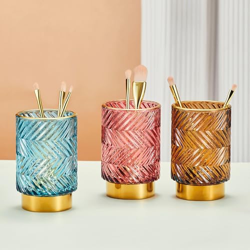 Makeup Brush Holder Organizer,Toothbrush Holders,Desk Pen Pencil Holder,Multifunctional Vintage Glass Brush Cup（A40-4-US） - color: Red