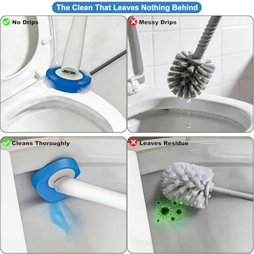 Taiuloo Disposable Toilet Brush, Wall Mounted Toilet Bowl Cleaner Wand & Holder with 32 Refills Scrubbing Pads, Bathroom Toilet Wand Kit Deep Cleaning System