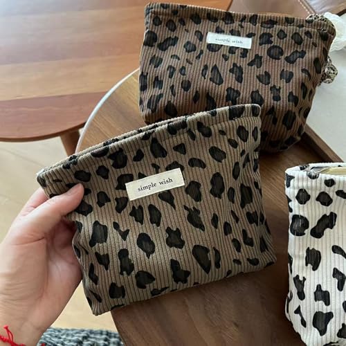 Wudygirl Makeup Bag Travel Cosmetic Bag for Women Small Makeup Pouch with Handle Zipper Cosmetic Pouch Handbag Aesthetic 8.3" x 5.9"(Coffee Leopard) - color: Coffee Leopard