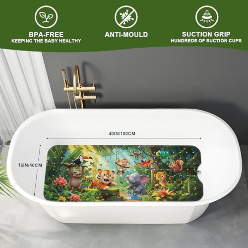 XIYUNTE Upgrade Baby Bath Mat Non Slip - 40"x16" Extra Long Kids Bath Mat for Tub Non Slip Bathtub Mat Eco-Friendly Toddler Bath Mats with Suction Cups, Machine Washable and No Fading, Animal Forest - color: H-animal Forest
