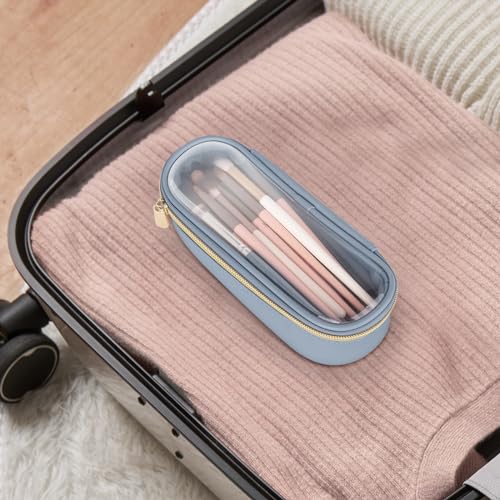 Soimeat Clear Travel Makeup Brush Holder, Leather Makeup Brush Toiletry Bag, Portable Cosmetic Brush Case, Transparent Waterproof Makeup Brush Storage Bag, Blue - color: Blue, size: Small