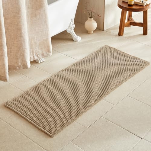 TYUU Waffle Runner Rug Bathroom, Long Boho Bathroom Rugs Non Slip Washable Super Absorbent Quick Dry Farmhouse Bath Decor, 60"x24" / 5'x2' Khaki - color: Khaki, size: 2' X 5' (Runner)