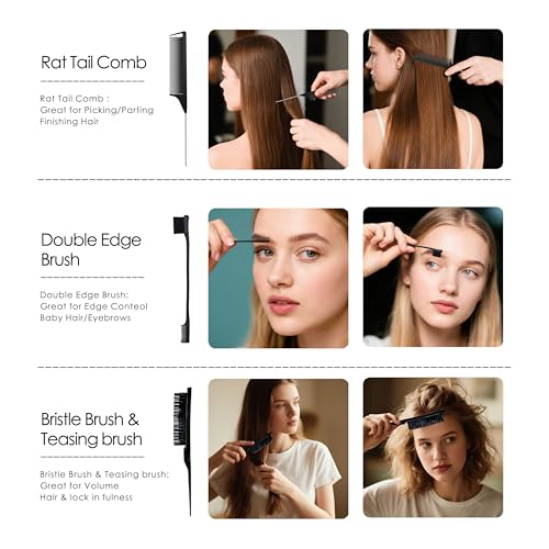 11 Pcs Hair Brush Set, Detangle Hair Brush And Spray Bottle, 3 Pieces Smooth Hairbrush For Toddlers, Suitable For Wet and Dry Hairstyles, Suitable For Adults And Children(Black) - color: Black