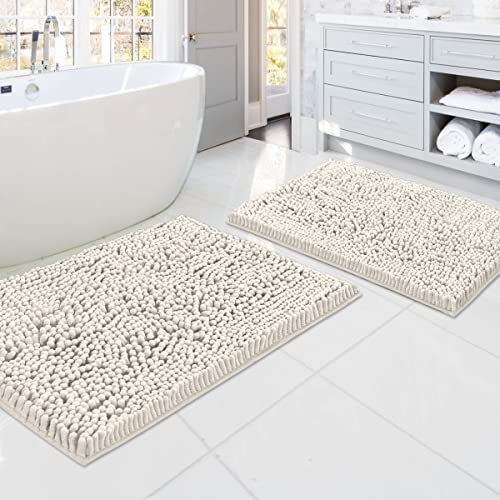 H.VERSAILTEX Bathroom Rugs, Bath Mats Non Slip Luxury Chenille Extra Soft Absorbent Shaggy, Washable Fast Dry Sets 2 Piece for Bathroom (Ivory, 20" x 32"/17" x 24") - color: Ivory, size: 20" x 32" Plus 17" x 24"