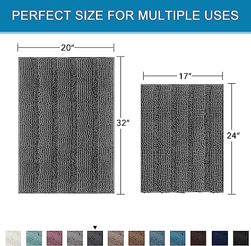 H.VERSAILTEX Grey Bathroom Rug Set Bath Mats, 2 Piece Bath Rugs Non Slip Thick Soft Chenille Striped Bath Rug Set, Bath Mats for Bathroom Sets (Grey, 20" x 32"/17" x 24") - color: Grey, size: 20" x 32" Plus 17" x 24"
