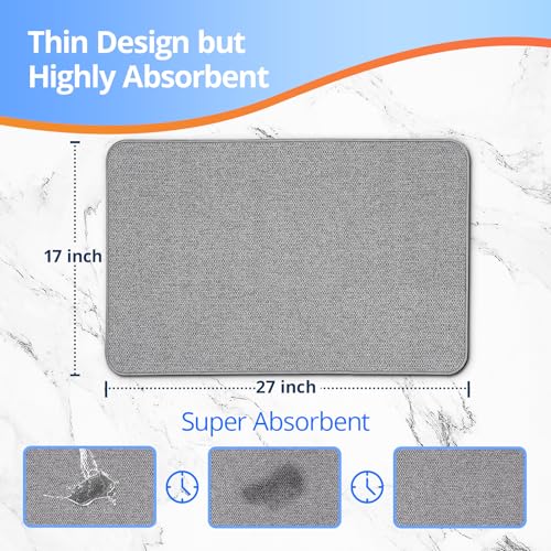 Bath Mat Non-Slip, Ultra Thin Bathroom Rugs with Rubber Backing, Absorbent,Quick Dry Machine Washable, Home Decor Accessories Cozy Cloth Bathroom Rugs fit Under Door/Sink/Tub/Shower,Gray,17x27 Inch - color: Grey, size: 17"x27"