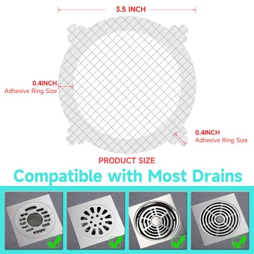 Disposable Shower Drain Hair Catcher, 30-Pack Mesh Stickers for Sink | peel-and-stick mesh traps hair, drains fast - stays flat on tile, metal, plastic - toss and replace, no scrubbing needed
