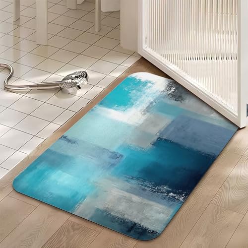 Abstract Blue Grey Bathroom Rugs, Non Slip Quick Dry Rustic Bath Mats for Bathroom, Super Absorbent Diatomaceous Bathmat for Home Kitchen Thin Floor Doormat 17 X 29.5 Inch - color: Abstract Blue Grey
