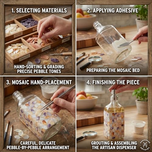 BOPPIE Handcrafted Mosaic Glass Soap Dispenser, Modern Countertop Hand & Dish Soap Dispenser for Bathroom/Kitchen, Refillable Liquid Soap Bottle with Stainless Steel Rust Proof Pump (Colorful Dots) - color: Colorful Dots