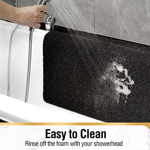 HITSLAM Non Slip Bathtub Mat 24 x 32 Inch, Extra Long Bath Mat for Tub, Soft PVC Loofah Shower Floor Mat with Drain, Quick Drying Bathroom Tub Mat for Wet Area, Without Suction Cup, Black - color: Black, size: 32" x 24" (Rectangular)