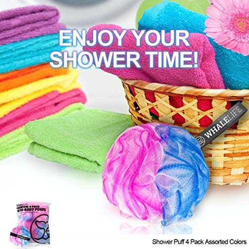 Loofah Sponge Bath Sponge for Women Men 4 Pack (Blue Pink Conbine) - style: Blue Pink Conbine