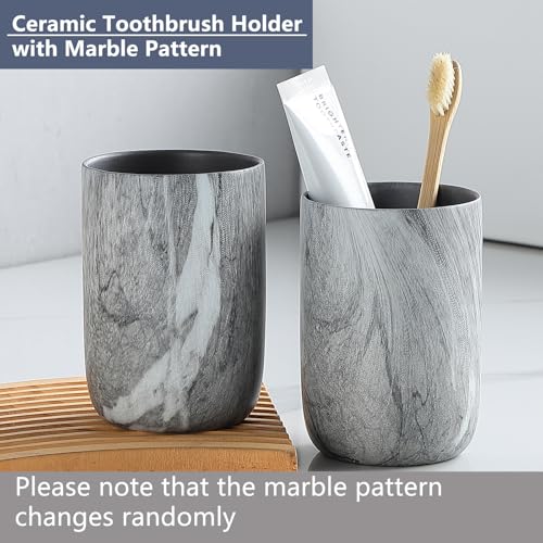 Marble Grey Toothbrush Holders - 2 Ceramic Toothbrush Holders for Bathrooms Toothbrush Toothpaste Holders Set, Grey Bathroom Tumbler Cups Reusable Toothbrush Mouthwash Cup, Bathroom Counter Organizer. - color: Grey Marble, size: 1pcs