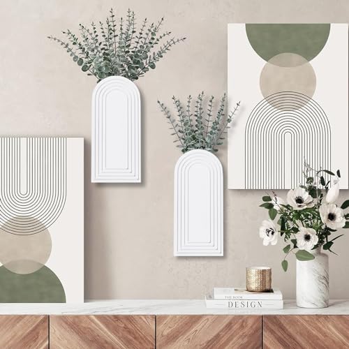 Dnnnii 2 Pack Wooden Wall Vase Set - White Finish Modern Farmhouse & Boho Wall Decor for Entryway, Hallway, Bathroom, Living Room, Dining Room, Narrow Spaces - color: White