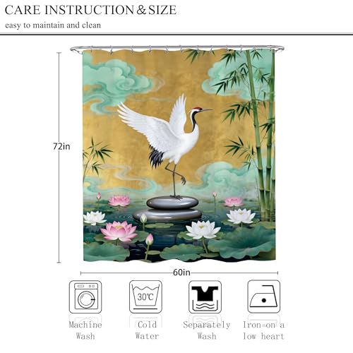 Zen Stone Spa Chinese Birds Shower Curtain Lotus Asian Bamboo Shower Curtains Set Meditation Relaxing Yoga Floral Botanical Yellow Bathtub Curtain Floarl Bathroom Decor 60x72 Inch - color: Floral Birds