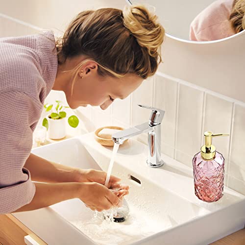 Glass Soap Dispenser with Gold Pump, Bathroom Soap Dispenser, 330ml Hand Foam Lotion Dispenser, Refillable Liquid Soap Bottle for Kitchen, Hand Sanitizer, Lotion (Pink) - color: Pink&gold