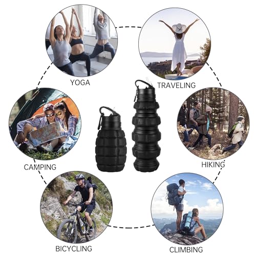 QiCheng&LYS Collapsible Water Bottle Sports Bottle 19.5OZ/580ml Travel Water Bottle for men women kids. BPA Free Food Grade Silicone. (Black) - color: Black