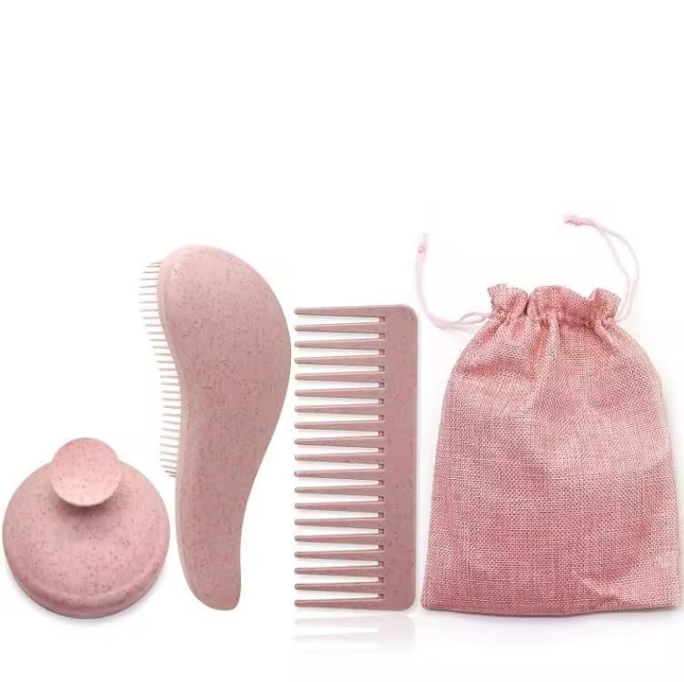 3-in-1 Hair Care Set – Detangling Brush, Wide Tooth Comb & Scalp Massager Brush | Reduces Breakage, Stimulates Scalp & Promotes Healthy Hair Growth – for Curly, Coily, Natural & Straight Hair (Pink) - color: Pink