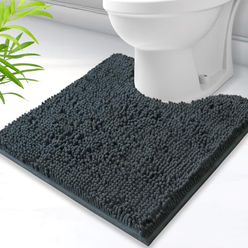 U-Shaped Toilet Rug, Chenille Contour Bathroom Mat, Non-Slip PVC Backing, Machine Washable, 20x20, Dark Grey - color: Dark Grey, size: 1'8" x 1'8" (20"x 20"U)