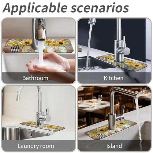 Faucet Fast Absorbent Pad - Sunflowers In Mason Jars , Suitable For Kitchen, Bathroom, Island And Other Scenes - color: Sunflowers in Mason jars
