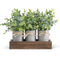 Dahey Fake Eucalyptus Plants Farmhouse Table Centerpieces for Dining Room | Set of 3 Galvanized Pots, Brown Wood Tray, For Bathroom Coffee Kitchen Entryway Living Room Decor, No Maintenance Required