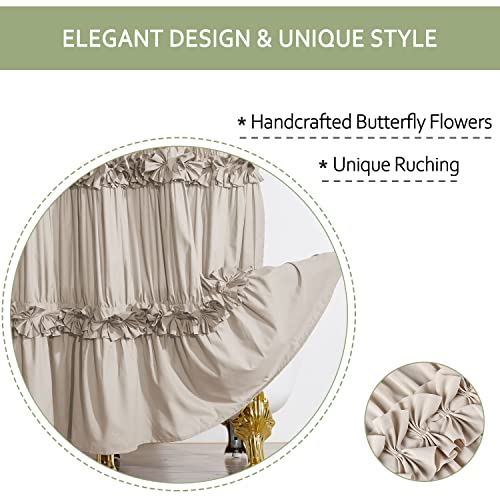 Homechoice Decor Camel Ruffle Shower Curtain, Vintage Handcrafted Bow Tie Bath Curtain for Master Bathroom, Ruched Microfiber Bathroom Curtain with 12 Buttonholes, 72" W x 84" H (LQ-10) - color: Camel, size: 72"W x 84"L (Each Curtain)
