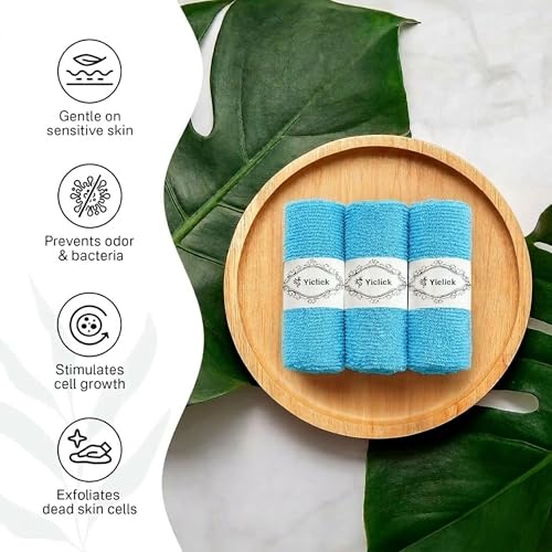 Yiclick Exfoliating Washcloth Towel- Exfoliating Body Scrubber Exfoliator, Back Scrubber for Shower Bath, Exfoliate Rags Wash Cloths, Loofah Lufa Sponge, Body Scrub & Exfoliation Women Men - color: Light Blue