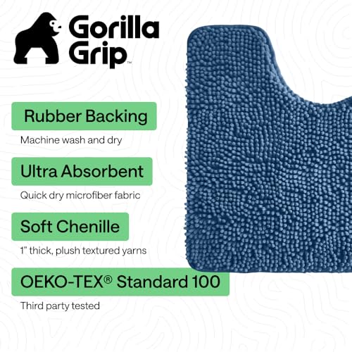 GORILLA GRIP Bathroom Rug Sets, Soft Chenille 2 Piece Area Rugs Set, Toilet Base Mat and 30x20 Carpet, Absorbent Microfiber Washable Mats Dry Quickly, Home Décor and Bath Room Accessories, Blue - color: Blue, style: 30"x20" + Oval 24"x19.5" - 2 Pack