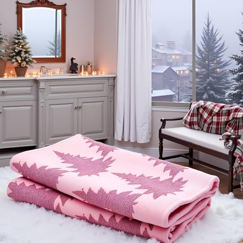 2 Pack Christmas Tree Hand Towels 100% Cotton Jacquard Holiday Kitchen Dish Towels Retro Neutral Pink Bathroom Towels Set Gift Seasonal Xmas Winter Bathroom Decor (Pink Christmas Tree) - color: Pink Christmas Tree