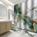 Lnond 4Pcs Bathroom Sets with Shower Curtain and Rugs, Marble Bathroom Shower Curtain Sets, Green Grey Gold Modern Art Bathroom Sets with Rugs and Accessories - color: Green Grey Gold Marble
