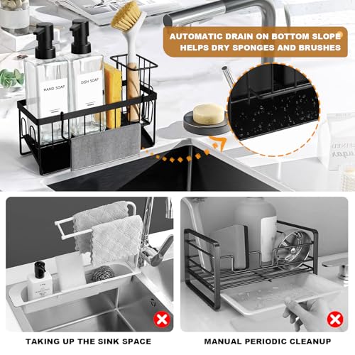 GMISUN Kitchen Soap Dispenser Set, 12 fl oz / 350 ml Dish Soap Dispensers with Sponge Holder, Customized Clear Glass Dish soap Dispenser for Kitchen, Modern Soap Dispensers Set Removable - color: Clear Bottle + Black Rack