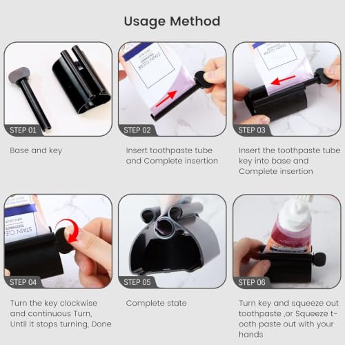 LOVEINUSA Toothpaste Tube Squeezer Dispenser, 3 PCS Toothpaste Roller | Black Squeezer Tool Metal Stainless Steel Tooth, Paste Holder for Bathroom - color: Black