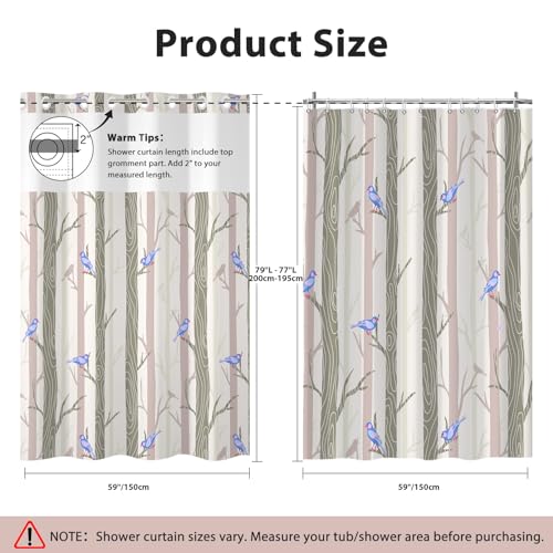 No Hook Shower Curtain with Snap in Liner, Blue Bird Tree Fabric Shower Curtain Set for Bathroom, Hotel-Quality, See Through Top Window Design, 59" W x 79" L - color: 05 Bird - Blue, size: 59"W x 79"L (Pack of 1)