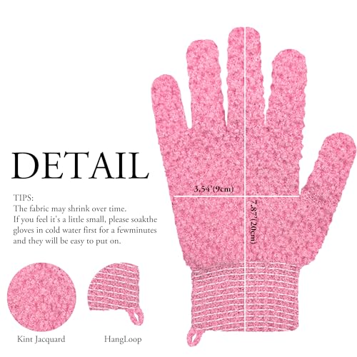 Exfoliating Bath Gloves 2 Pairs - Heavy Texture Body Scrub Gloves for Shower, Spa, Massage and Body Scrubs, Dead Skin Remover, Washing Gloves with Hanging Loop(Light Pink) - color: Pink2