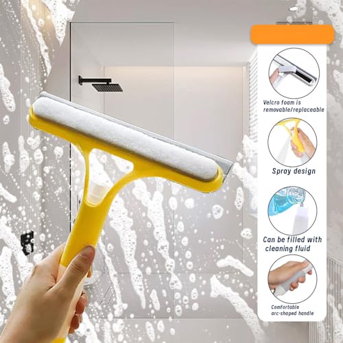 3 in 1 Window Cleaning Scraper, Squeegee with Sprayer, All-in-One Glass Cleaner Tool with Sponge & Rubber Blade for Shower Doors, Mirrors, Car Windows & Home Use - color: White * 2