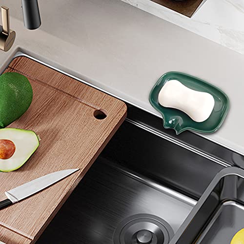 Multi-Color Ceramic Soap Dish for Kitchen or Bathroom, Easy to Clean, Self Draining Soap Holder, Keeps Soap Dry (Green) - color: Green
