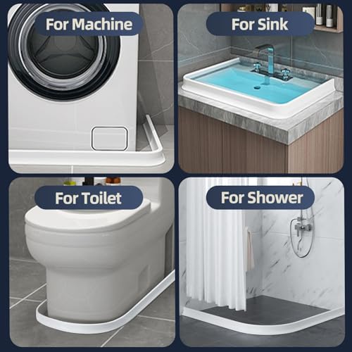 (Upgraded)3” High Shower Threshold Water Dam 122 Inch Collapsible Shower Barrier Water Stopper Shower Water Guard Dry and Wet Separation for Bathroom Kitchen and More(10ft) - color: White-3" High, style: 122 Inch