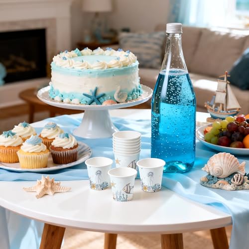 WRAPAHOLIC 3oz Paper Cups - 100 Pack Disposable Bathroom Cups with Undersea Fish Design, Small Mouthwash Cup for Toothbrush Rinse, Home Bathroom, Picnic, BBQ, Travel and Party - color: Blue Seafish