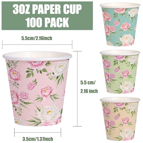 WRAPAHOLIC 3oz Paper Cups - 100 Pack Disposable Bathroom Cups with Colorful Rose Floral Design, Small Mouthwash Cup for Toothbrush Rinse, Home Bathroom, Picnic, BBQ, Travel and Party - color: White Pink Rose