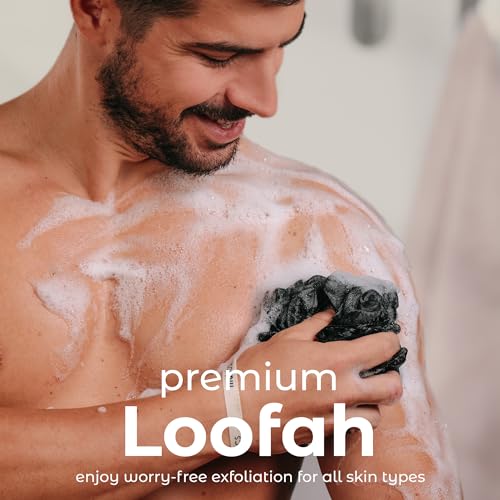 MainBasics Shower Loofah Sponge Pouf, Set of 3, Black Ice | Soft Mesh Body Scrubber and Bath Sponge for Gentle Exfoliation, Rich Lather, and Everyday Shower Use - style: Black Ice