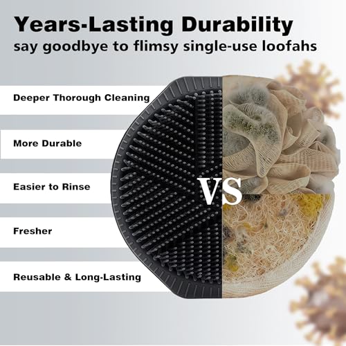 Silicone Body Scrubber for Men Women, Dual-Sided Bath Brushes Gentle Exfoliating Body Scrubber Scalp Massager for Deep Cleansing, Soft Silicone Loofah Body Washing Brushes (Black+Pink) - color: Black+pink