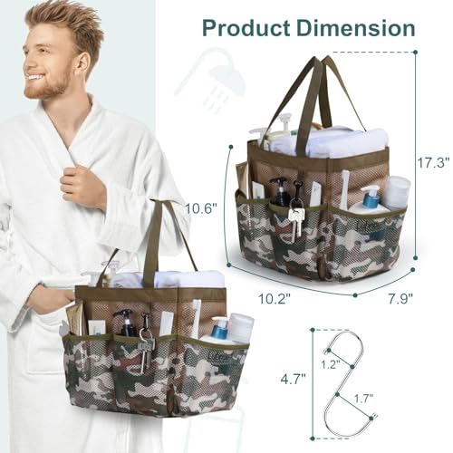Mesh Shower Caddy Portable - 8 Pockets, S-Hook, Shower Bag for Dorm Camping | 2-Handle, Quick-Dry, Toiletry Organizer, College Dorm Room Essentials for Girls, Gym, Travel & Bathroom, Brown Camouflage - color: L, Brown Camouflage, size: L (Classic Dorm Cad