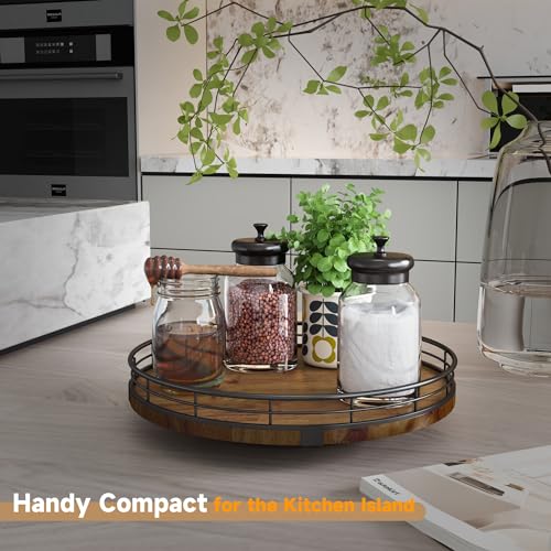 Farmhouse Oak 10" Lazy Susan Turntable Organizer for Cabinet, Round Wooden Lazy Susan Organization and Storage for Dining Table, Pantry, Kitchen, Countertop, Cupboard,Home Decor, Walnut Wood - color: Walnut, size: 10 inches