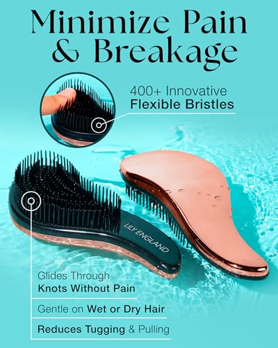 Lily England Teen Girl Gifts Trendy Stuff - Gentle Detangler Hair Brush for Curly, Thick, Straight & Natural Hair - Attractive Gift for Teen Girls with Flexible Bristles for Wet & Dry Hair, Rose-Gold - color: Rose Gold Metallic