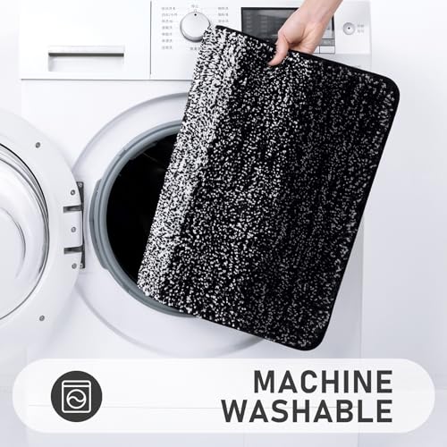 Bsmathom Bathroom Rugs Sets 5 Piece, Soft Absorbent Microfiber Bath Rugs with U-Shaped Contour Toilet Rug and Toilet Lid Cover, Thick Non-Slip Plush Shaggy Bath Mat Set,Black - color: Black, size: 18"x26"+20"x31"+20"x48"+U20"x24"+Cover19"x21"