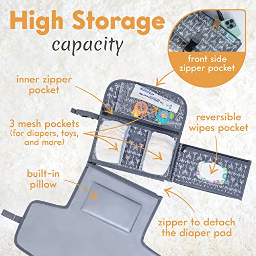 Kopi Baby Portable Diaper Changing Pad-Baby Diaper Changer Travel Bag with Wipes Pocket, Smart Design Portable Changing Mat, Infant Travel Station Kit,Gift for Newborn Girl & Boy-Grey Arrows, Premium - color: Grey Arrows, size: Premium